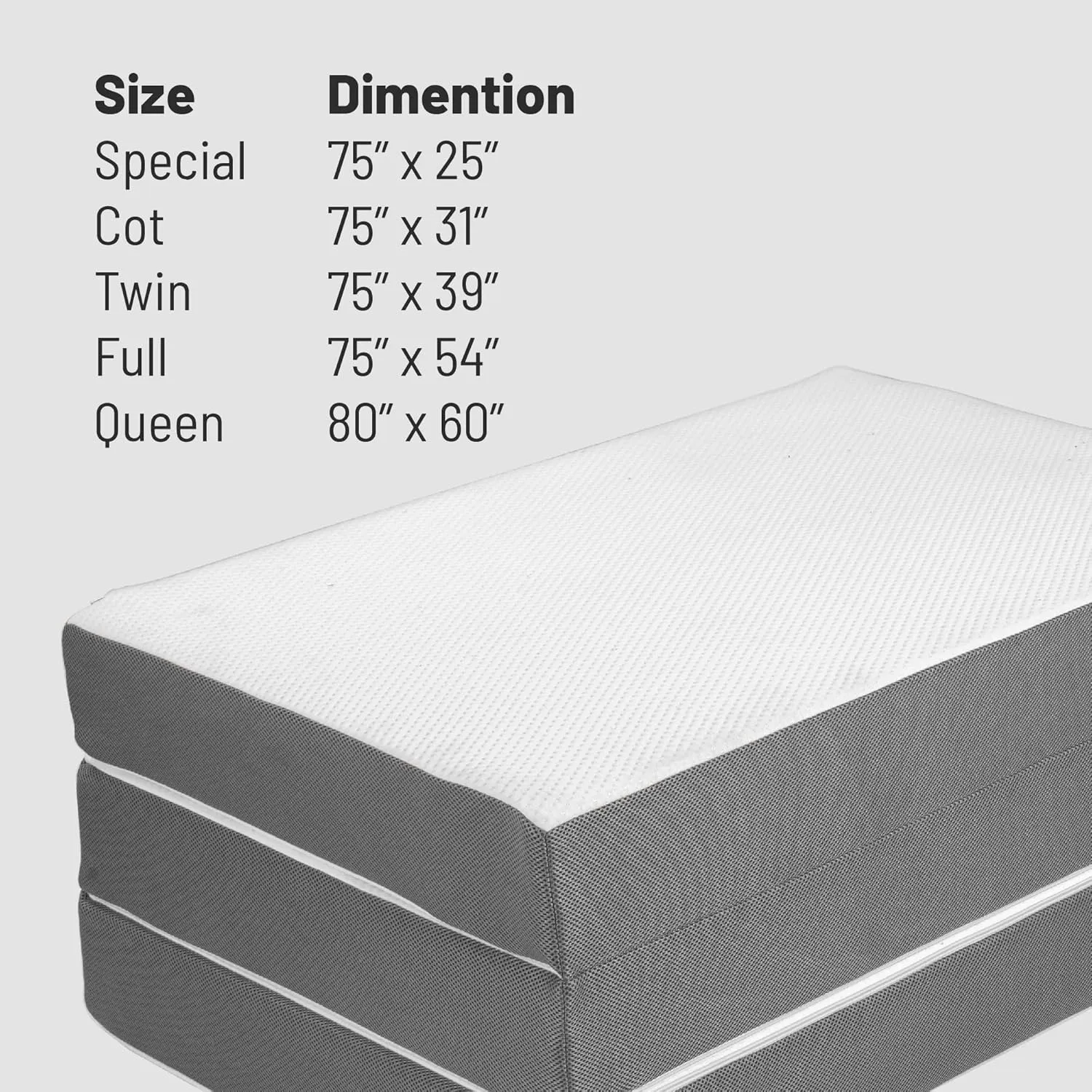 Treaton, 5-Inch Tri-Folding Gel Memory Foam Portable Floor Mattress | Breathable Mesh, Ultra Soft, Cot Pad, Removable and Washable Cover, Comfortable Support, Therapeutic Qualities, 25-Inch, White