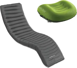 TREKOLOGY ALUFT2.0(Green) & UL Sleeping Pad-Compressible, Compact, Comfortable, Ergonomic Inflating Pillow, Inflatable Camping Mat for Travel, Camping, Hiking. Compact Lightweight Sleeping System.