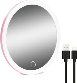 Tri-Color Light Magnifying Mirror Led Makeup Mirror 10/20/30x Magnifying Mirror with 3-Color Led Light Portable Rechargeable Makeup Vanity Mirror Pink 10X