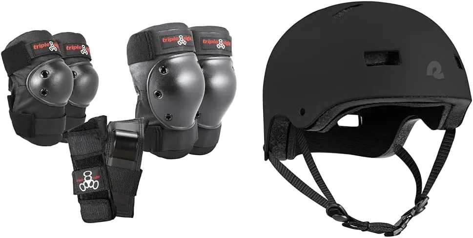 Triple Eight Saver Series Pad Set with Kneesavers, Elbowsavers, Wristsavers, Medium, Black and Retrospec Dakota Bicycle/Skateboard Helmet, Large - Matte Black