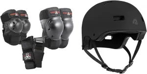 Triple Eight Saver Series Pad Set with Kneesavers, Elbowsavers, Wristsavers, Medium, Black and Retrospec Dakota Bicycle/Skateboard Helmet, Large - Matte Black