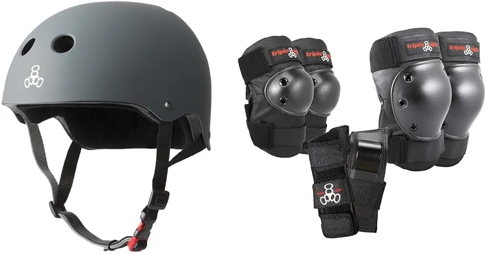 Triple Eight Skate Helmet and Pad Set for Skateboarding, BMX, and Roller Skating - The Certified Sweatsaver Helmet, Kneesavers, Elbowsavers, and Wristsavers