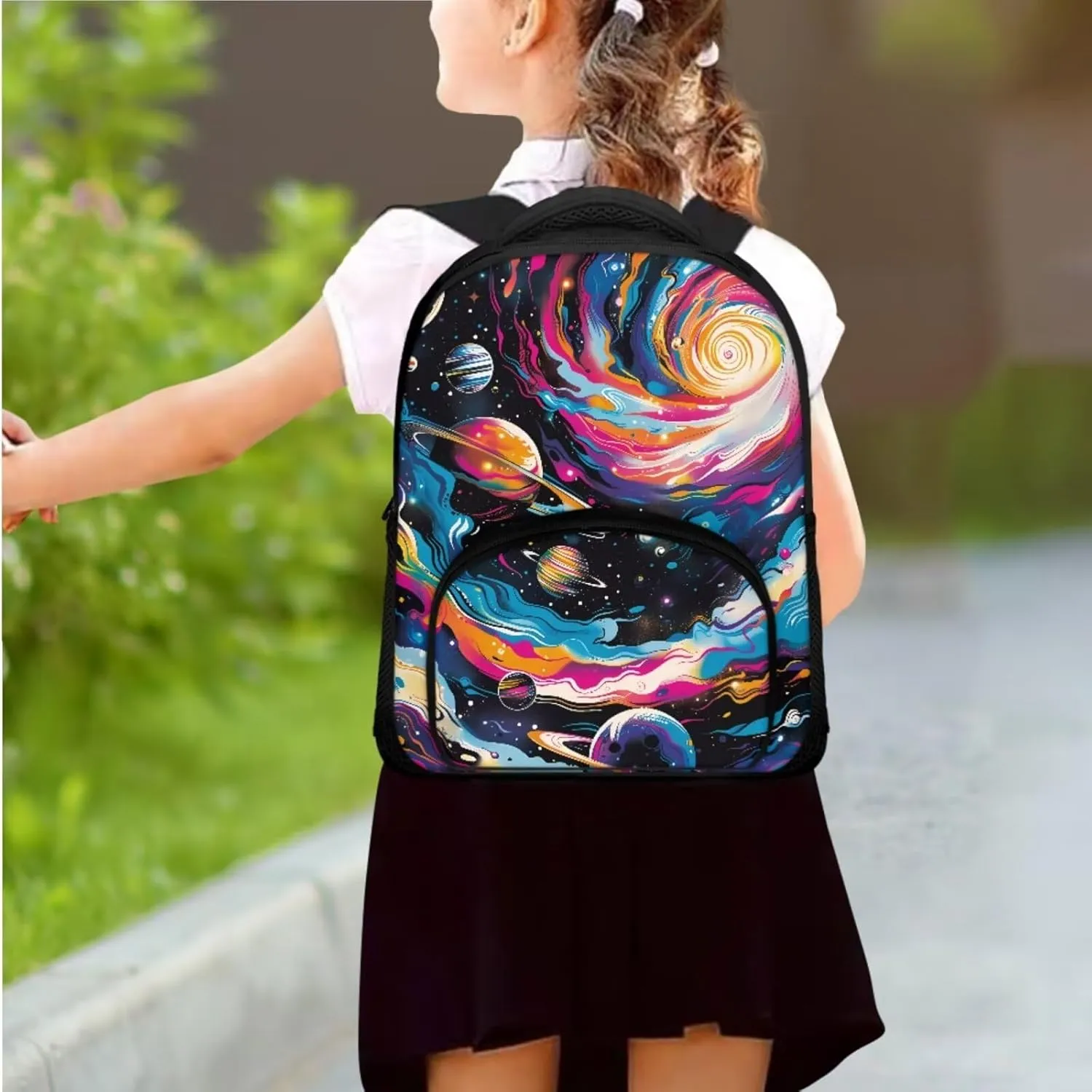 Trippy Galaxy Backpack for Boys Girls Solar System School Backpack Sets with Lunch Box Pencil Case Lightweight 12 Inch Bookpack 3 in 1 Set for Teens Preschool Elementary School Students