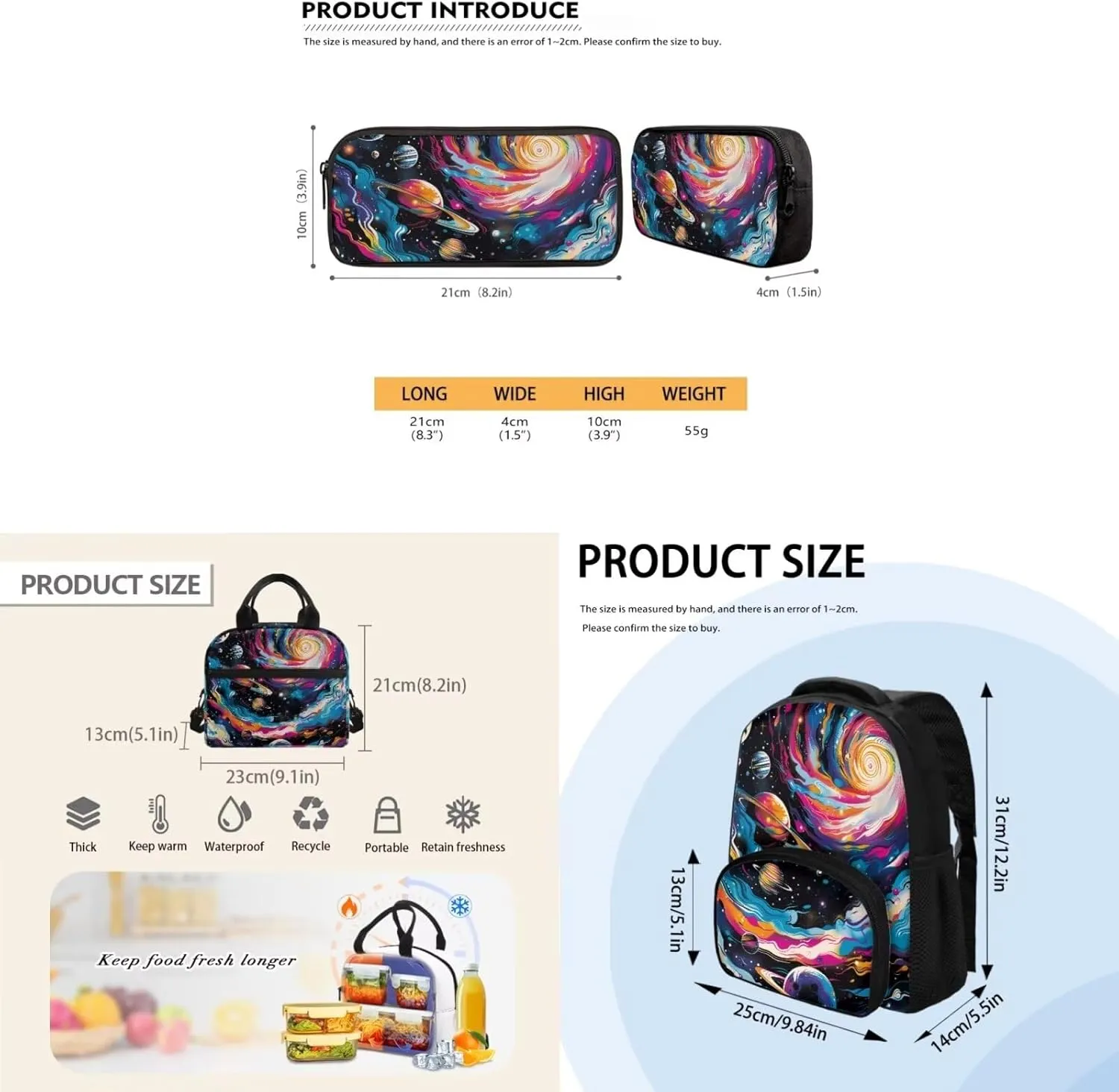 Trippy Galaxy Backpack for Boys Girls Solar System School Backpack Sets with Lunch Box Pencil Case Lightweight 12 Inch Bookpack 3 in 1 Set for Teens Preschool Elementary School Students