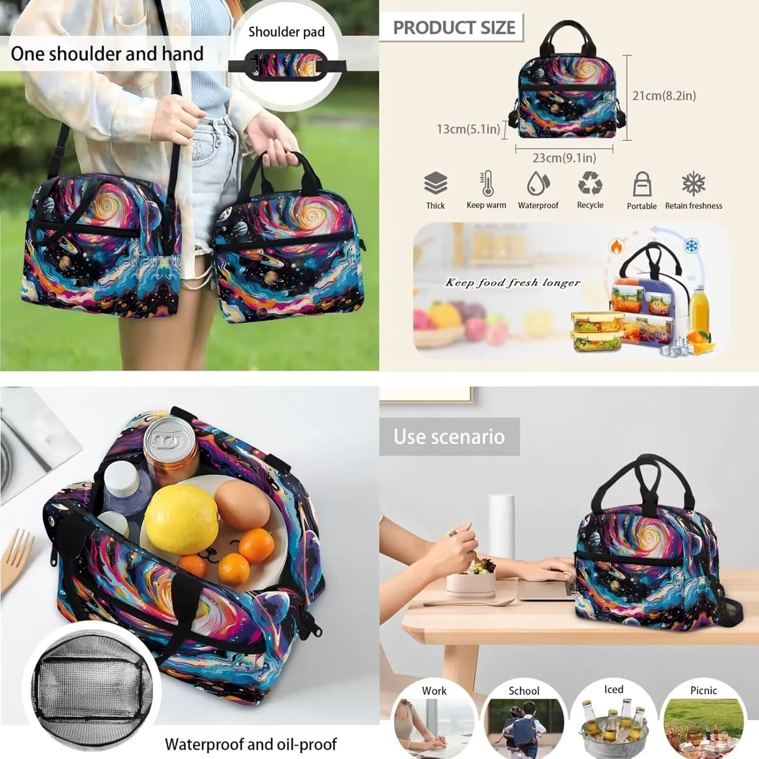 Trippy Galaxy Backpack for Boys Girls Solar System School Backpack Sets with Lunch Box Pencil Case Lightweight 12 Inch Bookpack 3 in 1 Set for Teens Preschool Elementary School Students