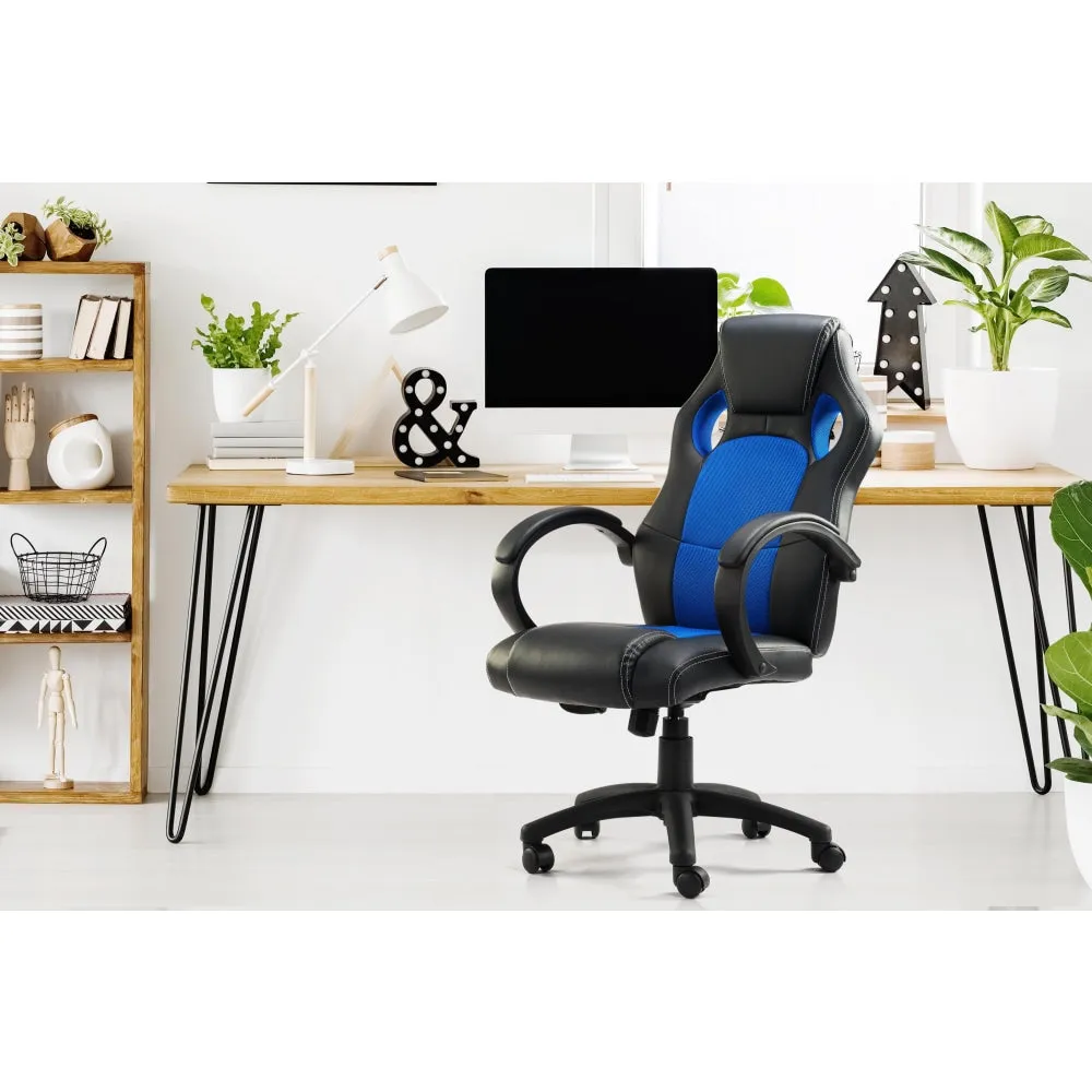 Trooper PU Leather Office Computer Work Task Gaming Massage Chair - Blue