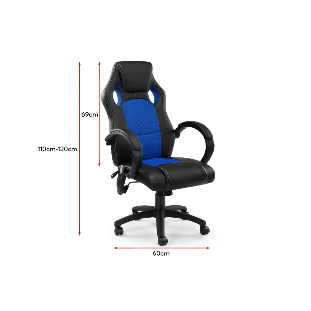 Trooper PU Leather Office Computer Work Task Gaming Massage Chair - Blue