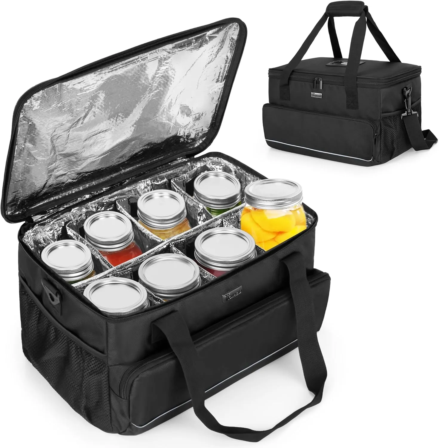 Trunab Mason Jar Storage Bag Insulated 8 Canning Organizer, with Adjustable Padded Dividers for Securely Storing and Transport, for Ball Canning Jars, Drinking Jar Cups, Black (Jars not included)