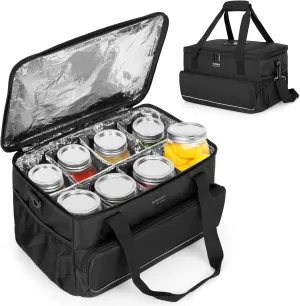 Trunab Mason Jar Storage Bag Insulated 8 Canning Organizer, with Adjustable Padded Dividers for Securely Storing and Transport, for Ball Canning Jars, Drinking Jar Cups, Black (Jars not included)