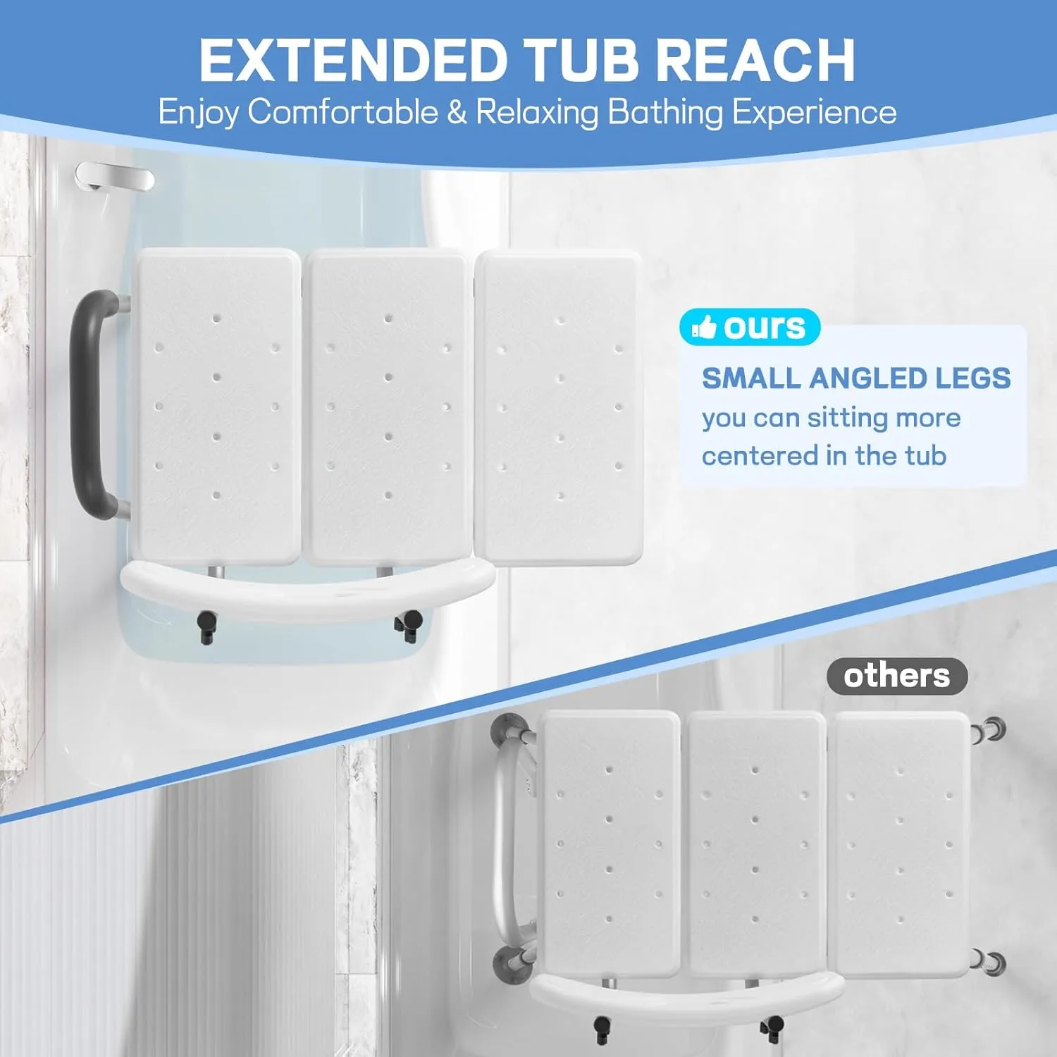 Tub Transfer Bench for Bathtub, 500lb Heavy Duty Shower Chair with Backrest & Padded Armrest, Suction Cups & Anti-Slip Feet, Height Adjustable Shower Bench, Shower Seat for Elderly and Disabled