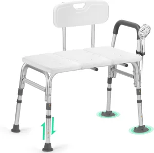 Tub Transfer Bench for Bathtub, 500lb Heavy Duty Shower Chair with Backrest & Padded Armrest, Suction Cups & Anti-Slip Feet, Height Adjustable Shower Bench, Shower Seat for Elderly and Disabled