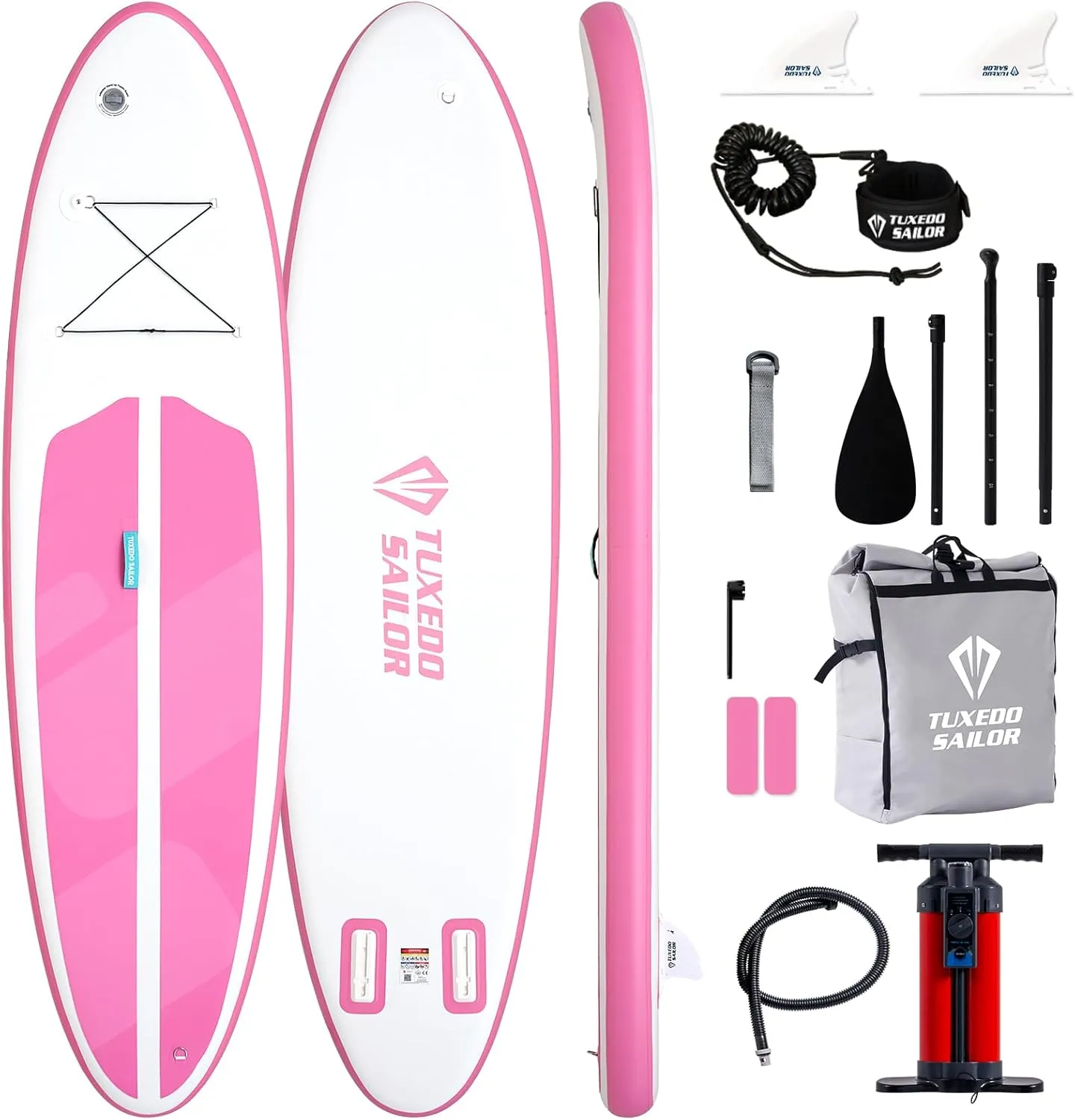 Tuxedo Sailor Inflatable Stand Up Paddle Board Foldable Paddleboard Inflatable SUP for All Skill Levels Includes Paddle Boards, Paddle, Fins, Backpack Pink