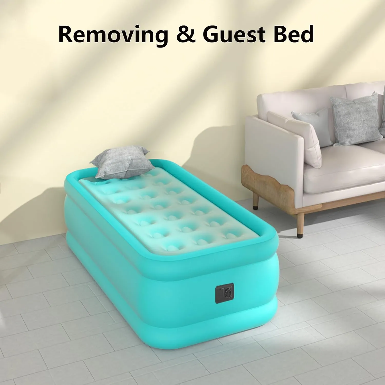 Twin Air Mattress with Built-in Pump, Single Air Bed with Portable Storage Bag, 18'' Blow up Mattress Suitable for Home and Guests, Top Flocking, 18" Twin Turquoise