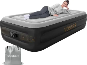 Twin Air Mattress with Built in Pump,18''Inflatable Mattress 2 Mins Self-Inflation/Deflation,Thicker Blow up Mattress Leak-Proof,Flocked Top Air Bed with Storage Bag for Home, Camping & Guests