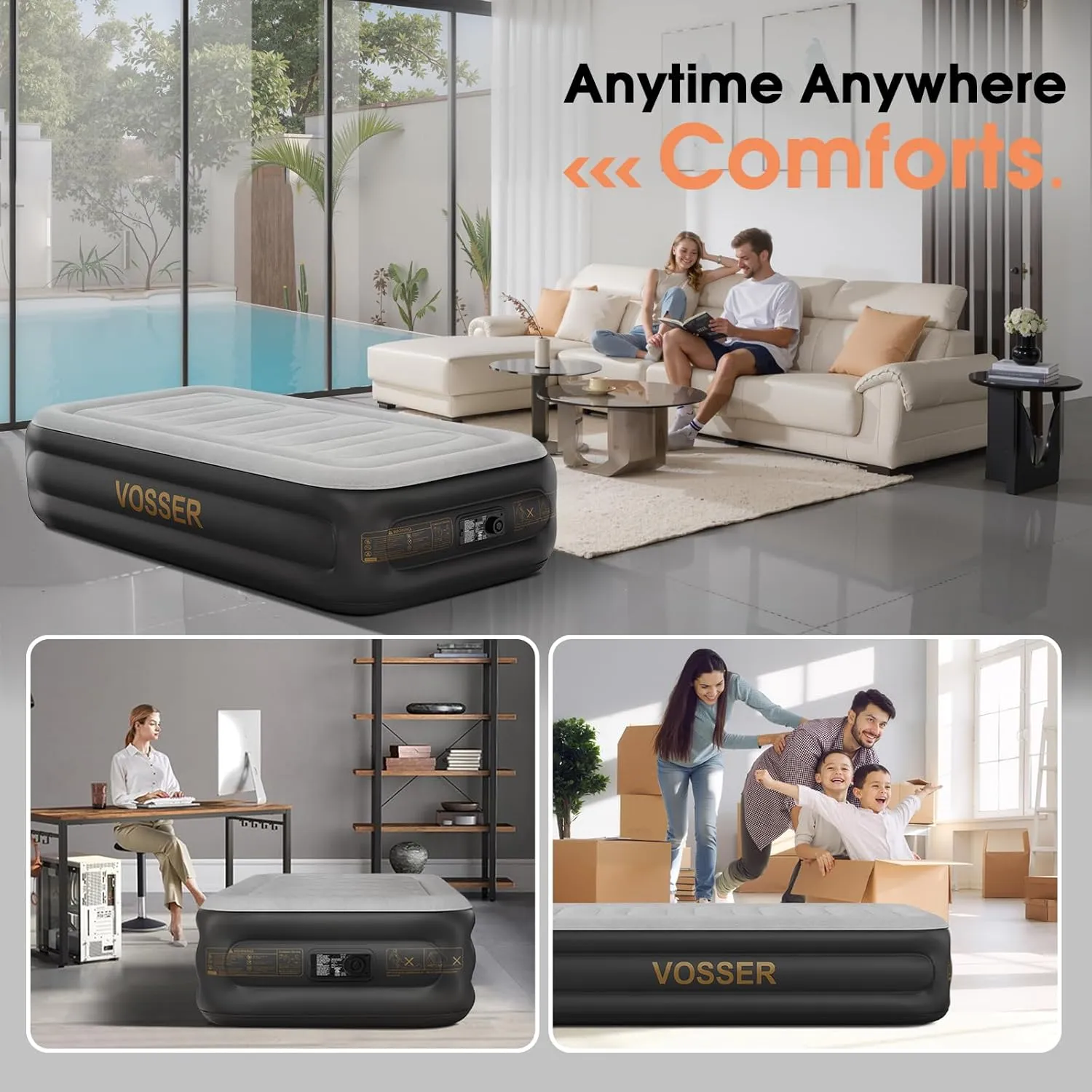Twin Air Mattress with Built in Pump,18''Inflatable Mattress 2 Mins Self-Inflation/Deflation,Thicker Blow up Mattress Leak-Proof,Flocked Top Air Bed with Storage Bag for Home, Camping & Guests