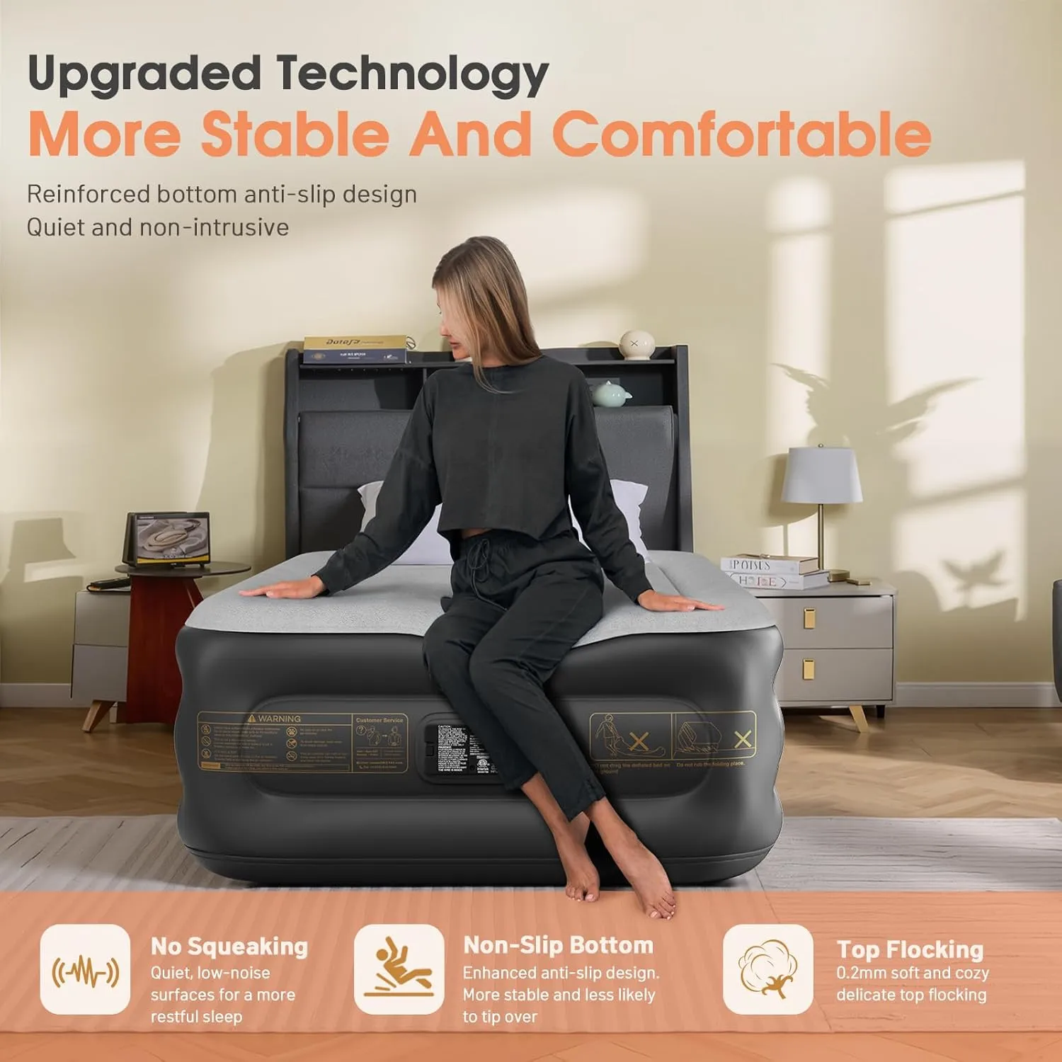 Twin Air Mattress with Built in Pump,18''Inflatable Mattress 2 Mins Self-Inflation/Deflation,Thicker Blow up Mattress Leak-Proof,Flocked Top Air Bed with Storage Bag for Home, Camping & Guests