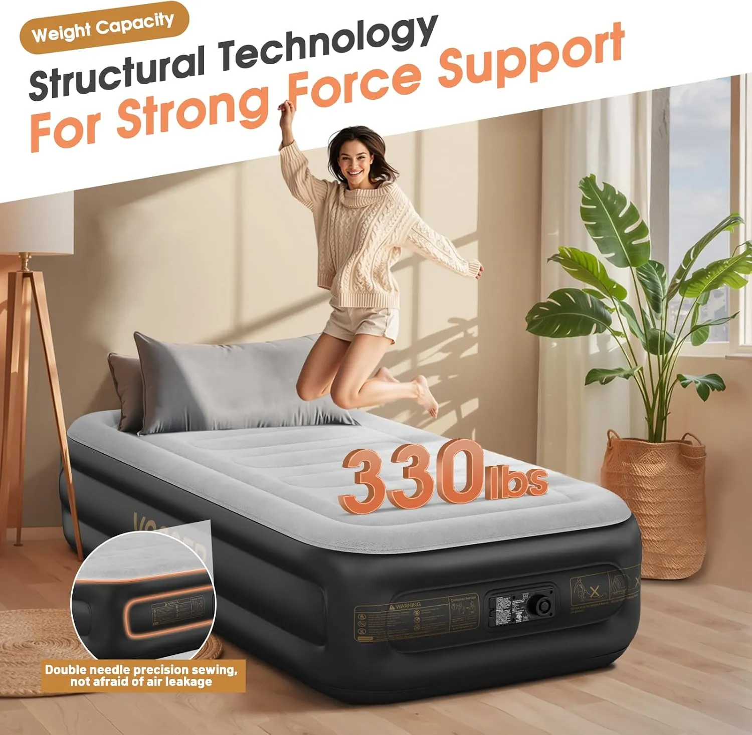 Twin Air Mattress with Built in Pump,18''Inflatable Mattress 2 Mins Self-Inflation/Deflation,Thicker Blow up Mattress Leak-Proof,Flocked Top Air Bed with Storage Bag for Home, Camping & Guests