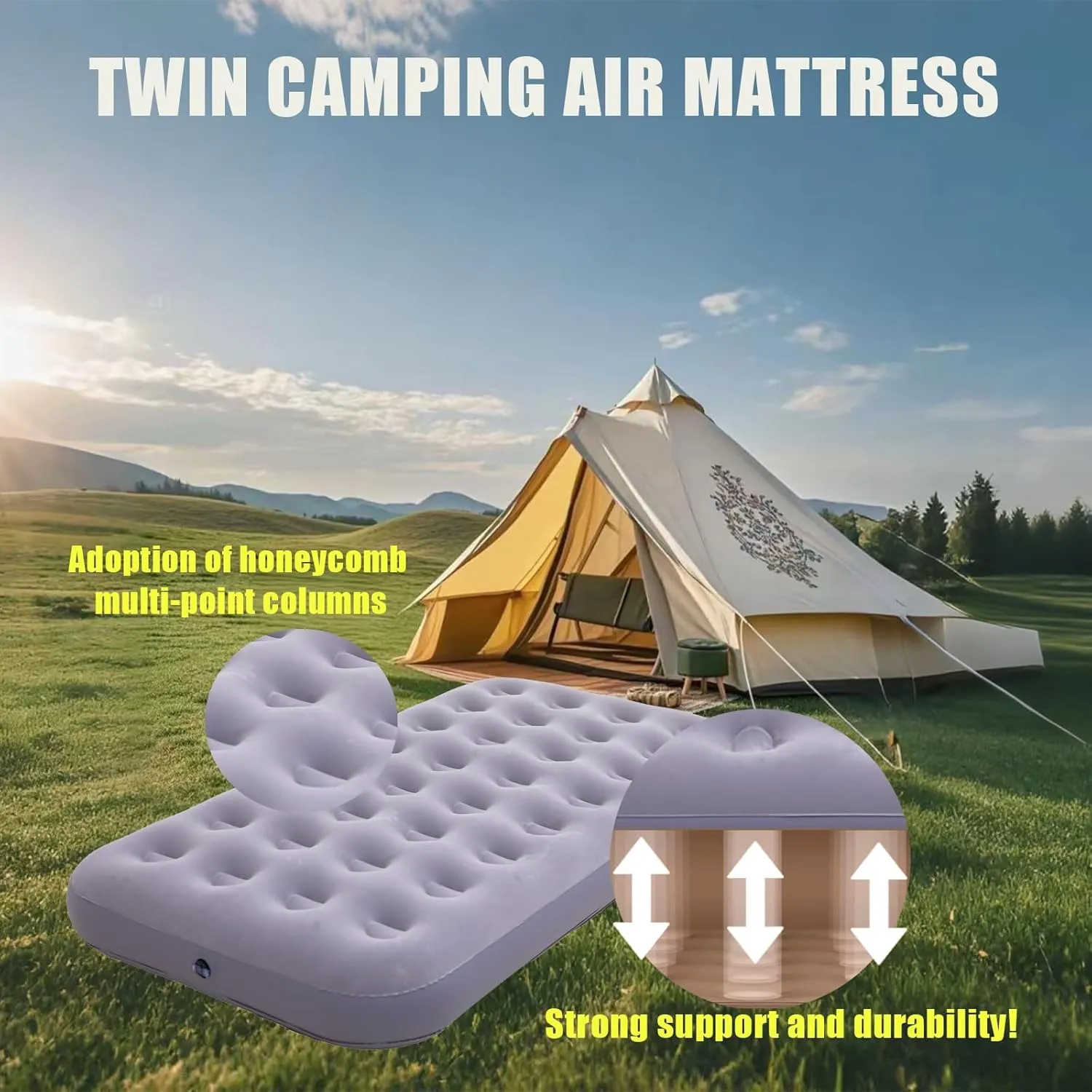 Twin Size Single Air Mattress Inflatable Bed with Air Pump for Camping & Home,75"x 39"Thickened Portable Blow Up Air Mattress,Travel Sleeping Bed Pad