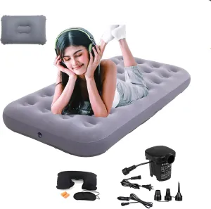 Twin Size Single Air Mattress Inflatable Bed with Air Pump for Camping & Home,75"x 39"Thickened Portable Blow Up Air Mattress,Travel Sleeping Bed Pad