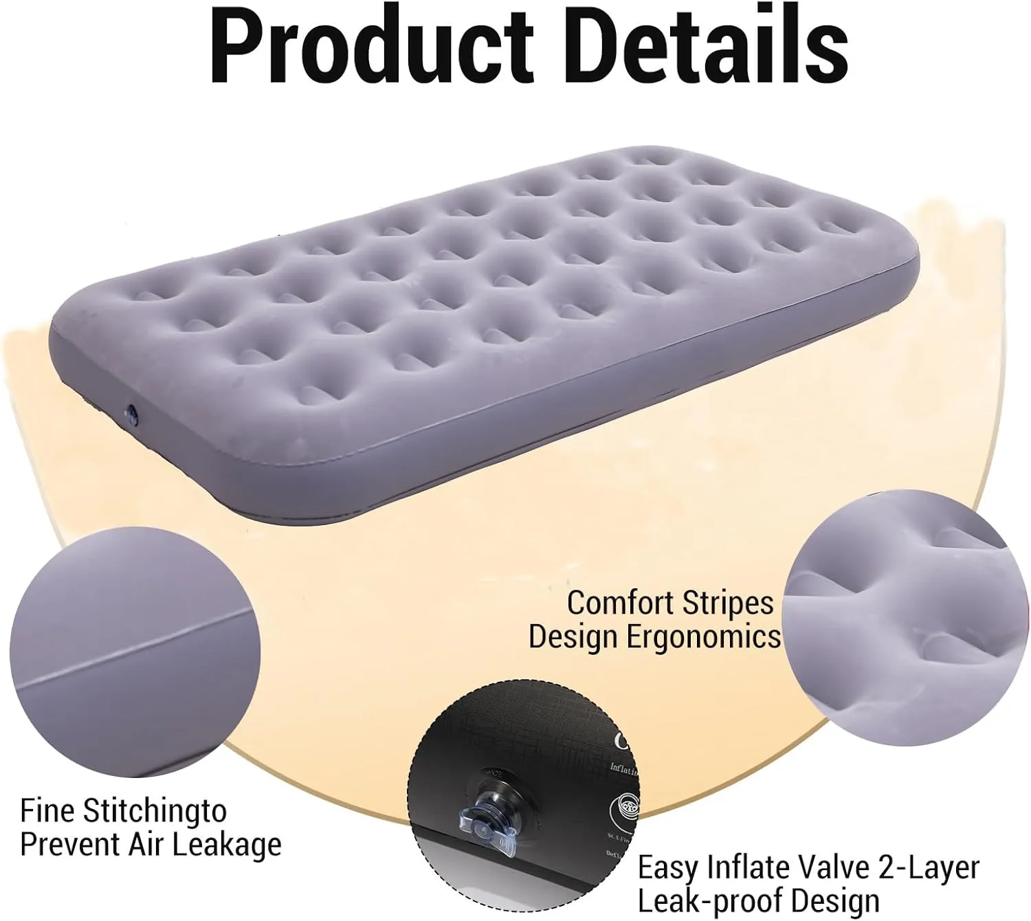 Twin Size Single Air Mattress Inflatable Bed with Air Pump for Camping & Home,75"x 39"Thickened Portable Blow Up Air Mattress,Travel Sleeping Bed Pad
