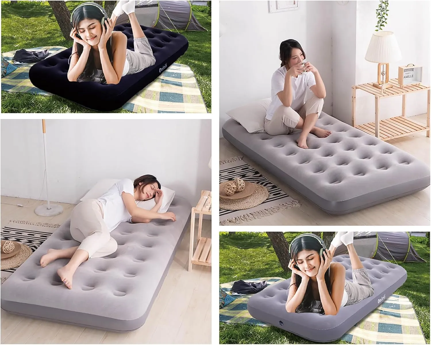 Twin Size Single Air Mattress Inflatable Bed with Air Pump for Camping & Home,75"x 39"Thickened Portable Blow Up Air Mattress,Travel Sleeping Bed Pad