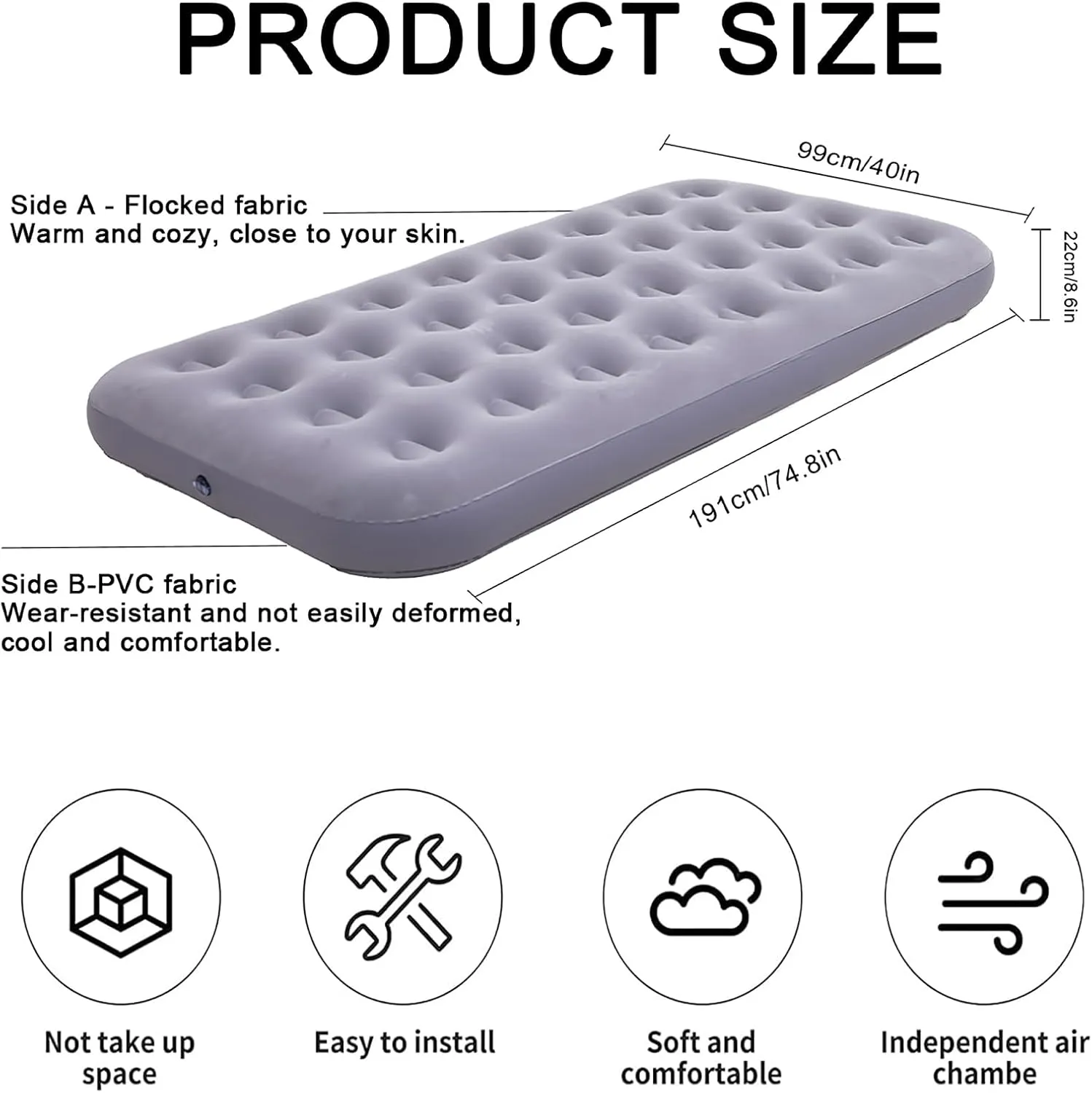 Twin Size Single Air Mattress Inflatable Bed with Air Pump for Camping & Home,75"x 39"Thickened Portable Blow Up Air Mattress,Travel Sleeping Bed Pad