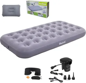 Twin Size Single Camping Air Mattress Bed with Air Pump,Inflatable Air Mattress,Thickened Portable Blow Up Bed,Travel Sleeping Pad for Truck Tent Camping/Home/Hiking(Grey)