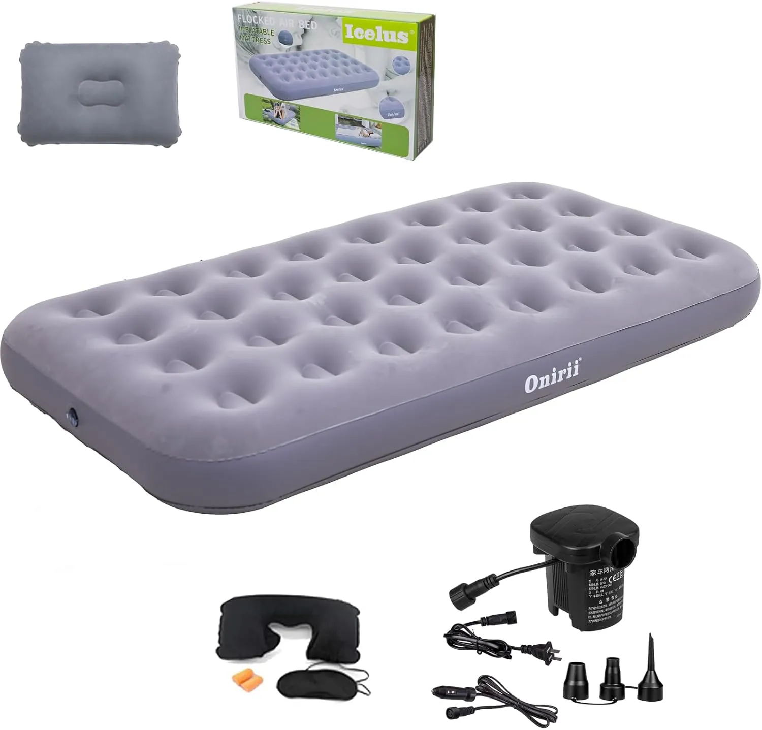 Twin Size Single Camping Air Mattress Bed with Air Pump,Inflatable Air Mattress,Thickened Portable Blow Up Bed,Travel Sleeping Pad for Truck Tent Camping/Home/Hiking(Grey)