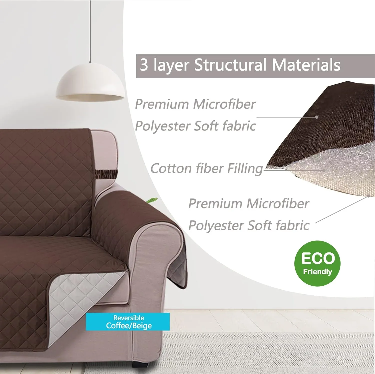 U-NICE HOME Large Sofa Cover Reversible Couch Cover for Dogs with Elastic Straps Water Resistant Furniture Protector for Pets Couch Cover for 4 Cushion Couch (Oversized Sofa, Coffee/Beige)