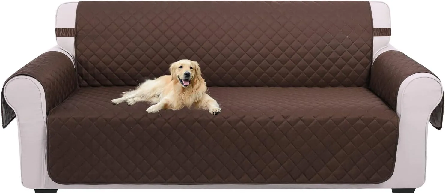 U-NICE HOME Large Sofa Cover Reversible Couch Cover for Dogs with Elastic Straps Water Resistant Furniture Protector for Pets Couch Cover for 4 Cushion Couch (Oversized Sofa, Coffee/Beige)