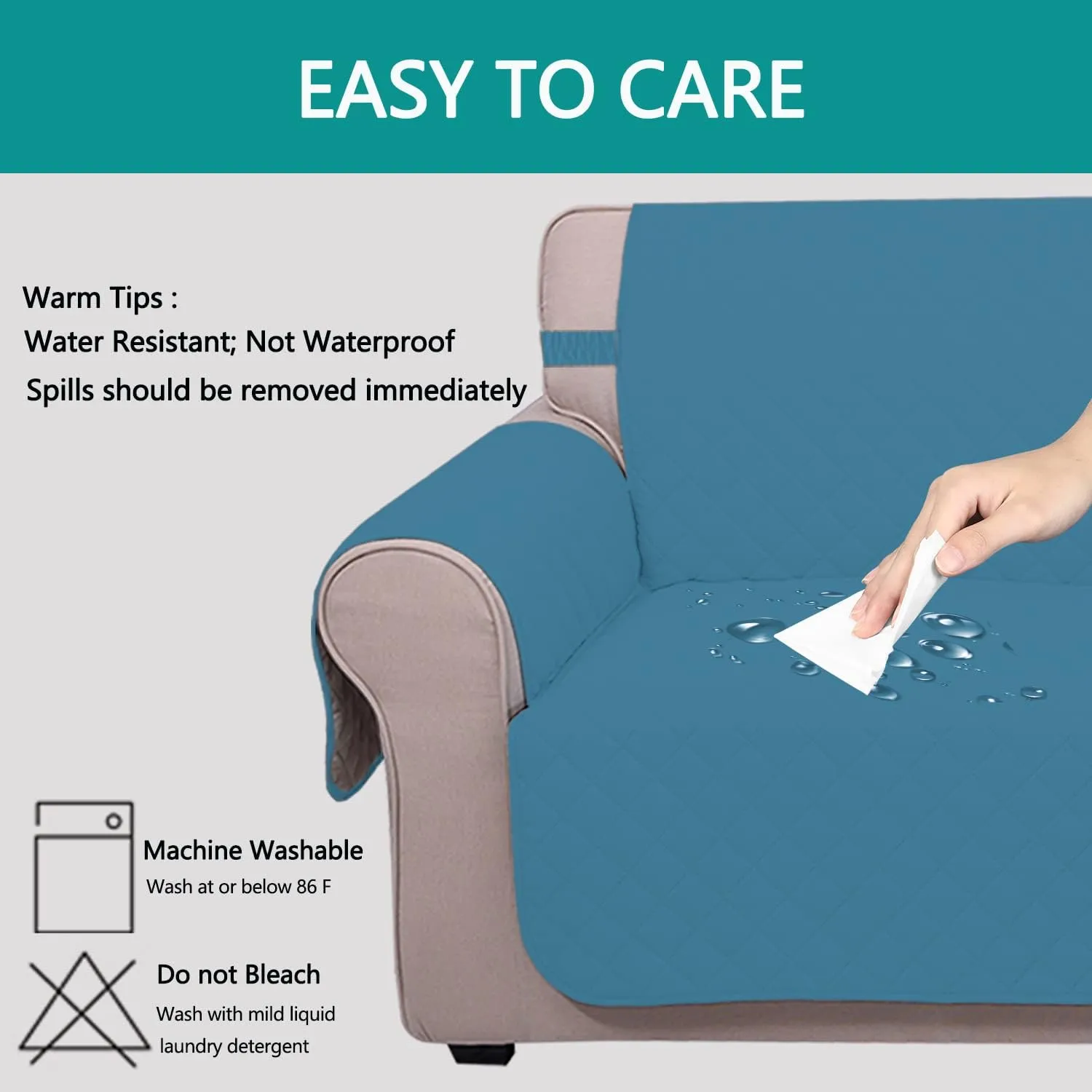 U-NICE HOME Reversible Sofa Cover Couch Cover for Dogs with Elastic Straps Water Resistant Furniture Protector for Pets Couch Cover for 3 Cushion Couch (Sofa, Blue/Beige)