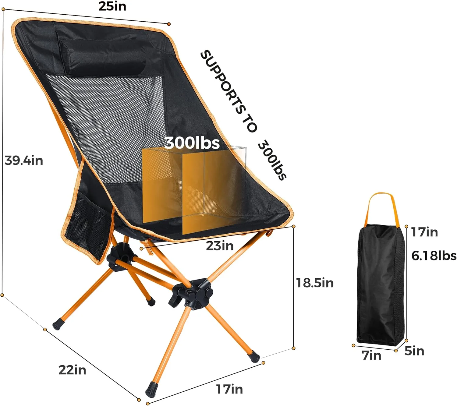 Ubon Camping Backpacking Chair Portable Folding Chairs with Carry Bag for Adults Hiking Camping Picnic