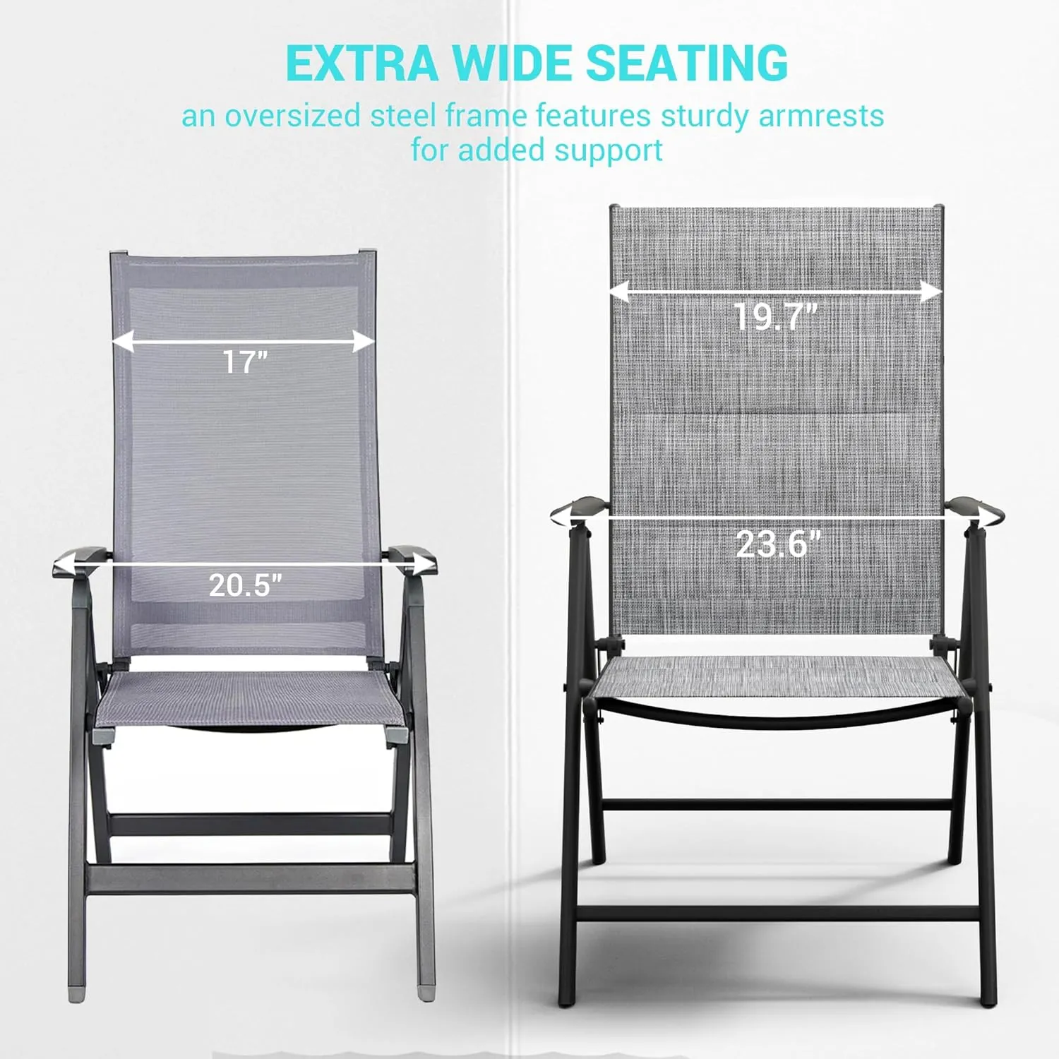 UDPATIO Patio Folding Dining Chairs Set of 2, Folding Lawn Chairs for Adults with Padded All Weather Breathable Textilene, Portable with Steel Frame for Outside, No Assembly, Grey White