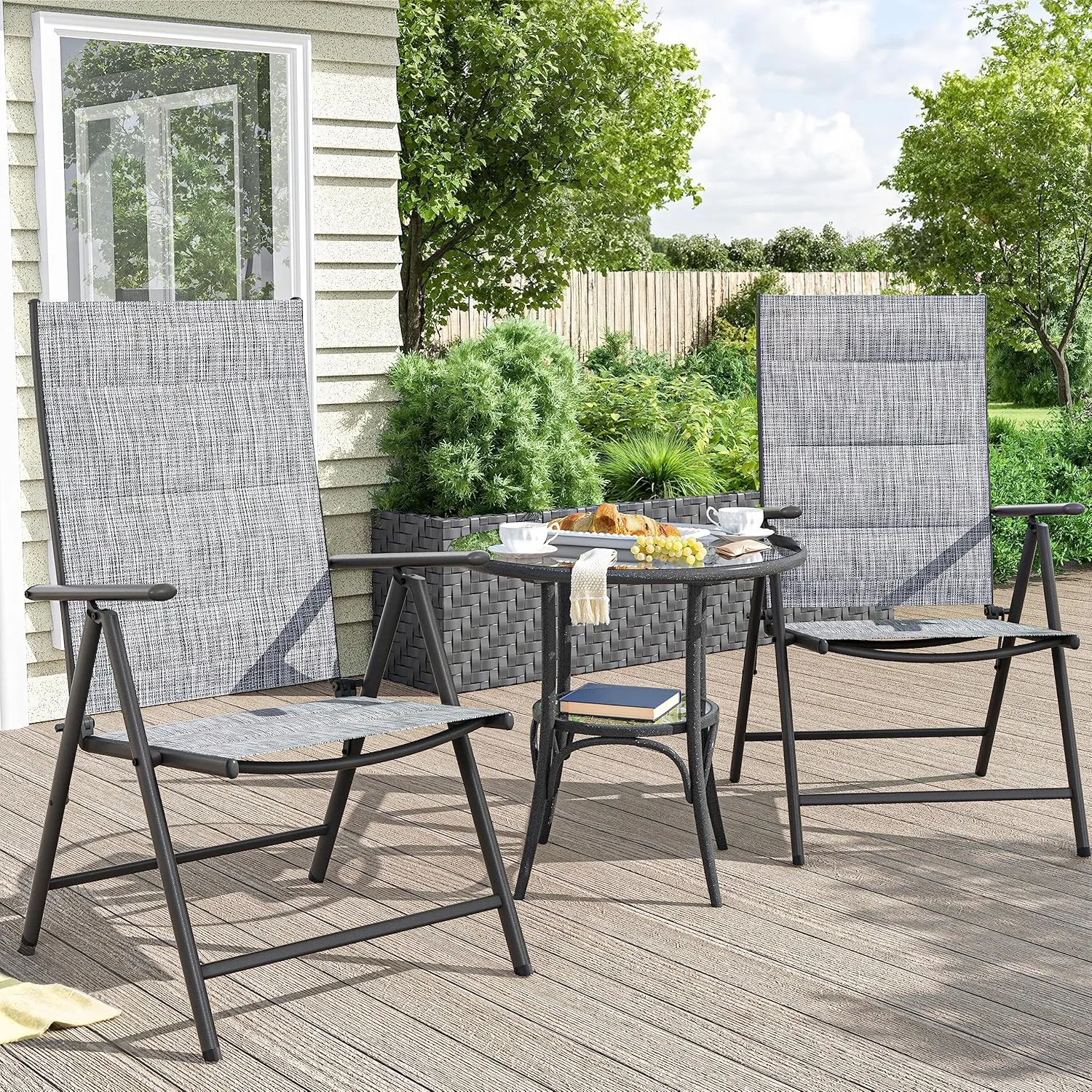 UDPATIO Patio Folding Dining Chairs Set of 2, Folding Lawn Chairs for Adults with Padded All Weather Breathable Textilene, Portable with Steel Frame for Outside, No Assembly, Grey White