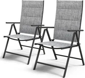 UDPATIO Patio Folding Dining Chairs Set of 2, Folding Lawn Chairs for Adults with Padded All Weather Breathable Textilene, Portable with Steel Frame for Outside, No Assembly, Grey White