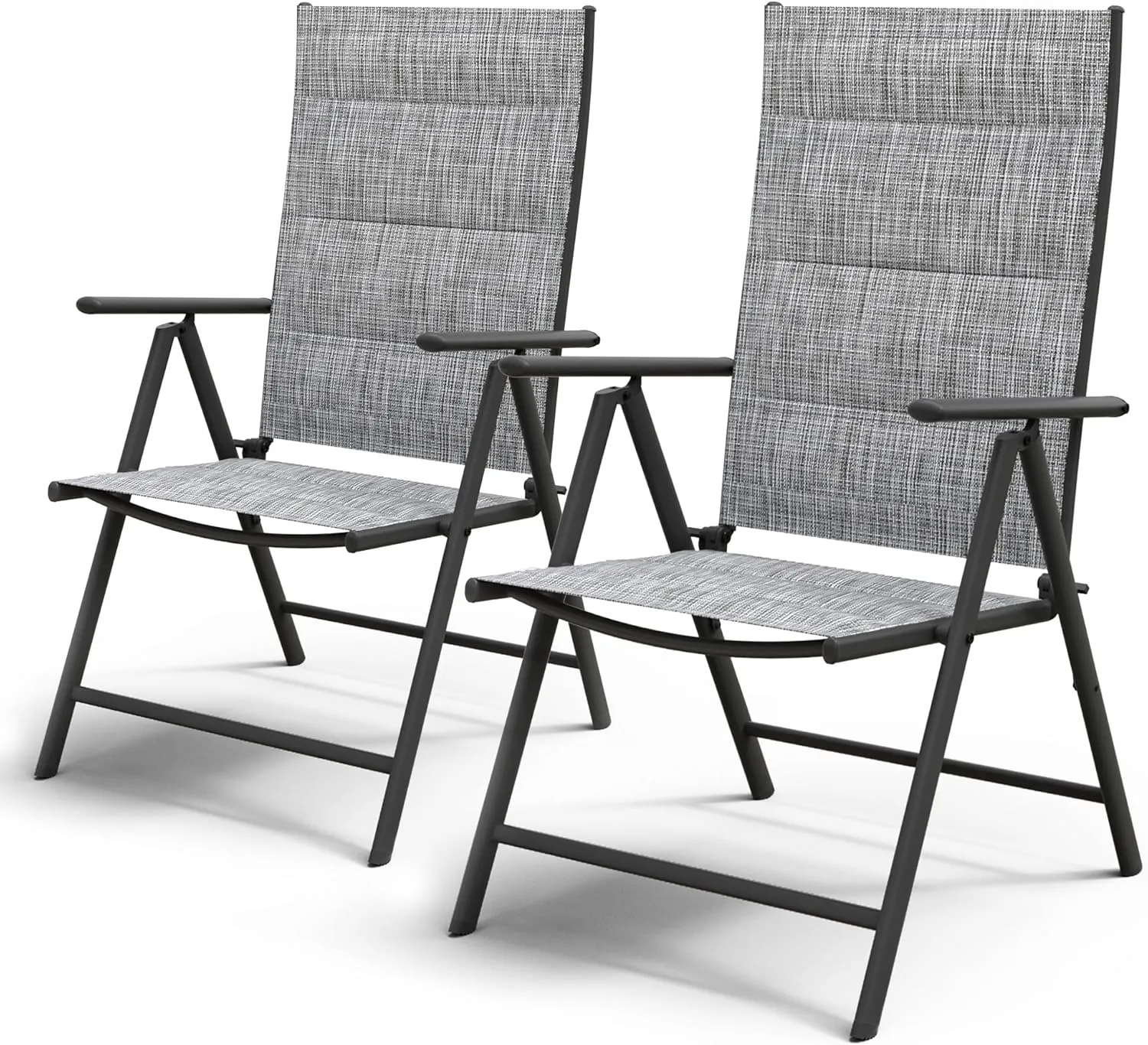 UDPATIO Patio Folding Dining Chairs Set of 2, Folding Lawn Chairs for Adults with Padded All Weather Breathable Textilene, Portable with Steel Frame for Outside, No Assembly, Grey White