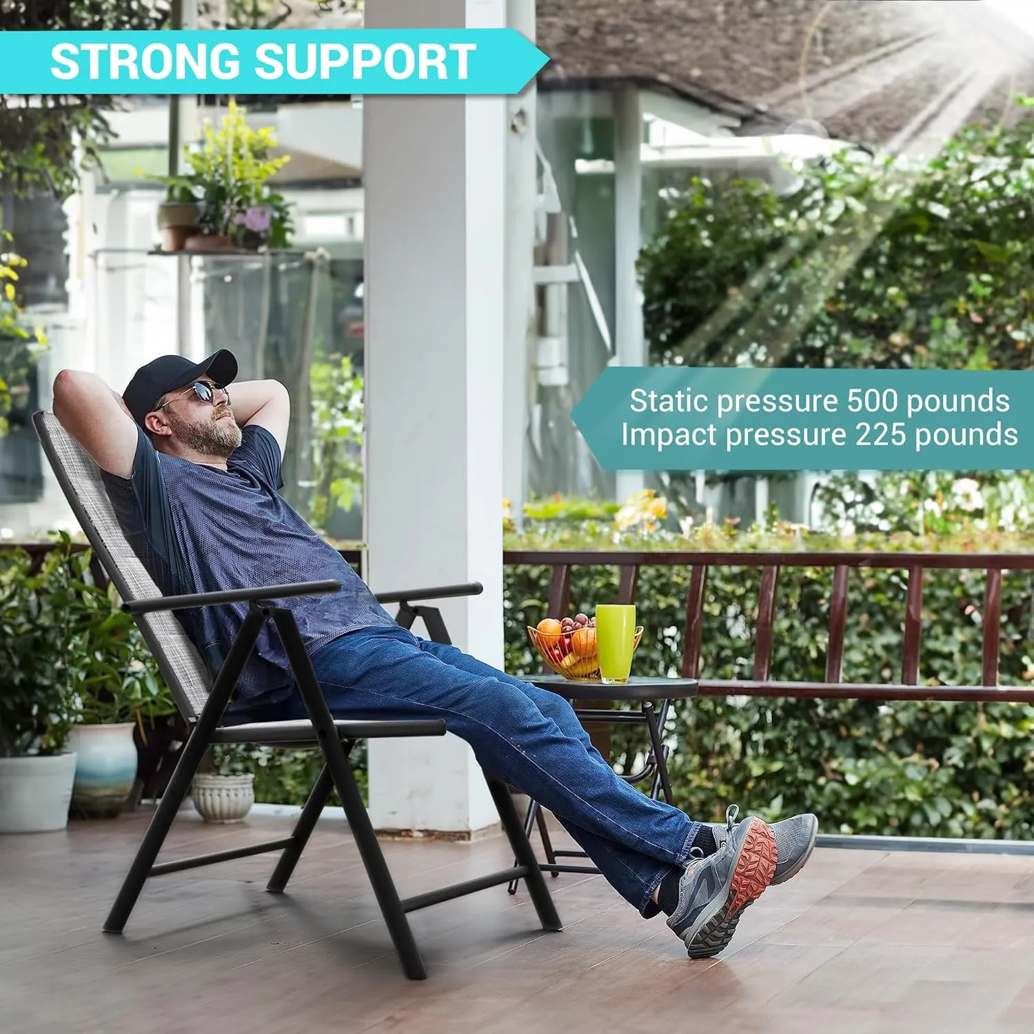 UDPATIO Patio Folding Dining Chairs Set of 2, Folding Lawn Chairs for Adults with Padded All Weather Breathable Textilene, Portable with Steel Frame for Outside, No Assembly, Grey White