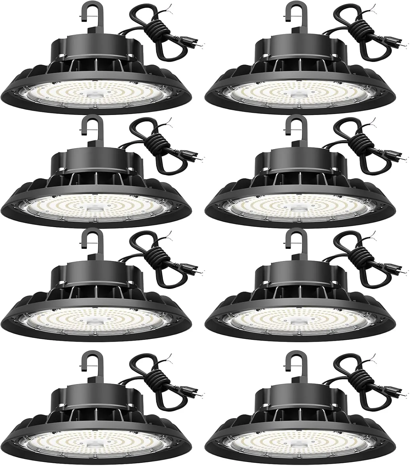 UFO LED High Bay Light 100W 8Pack, High Bay LED Shop Lights 14,000LM Dimmable, 6' Cable with US Plug, Hanging Hook, Safe Rope, High Bay LED Light for Warehouse Factory Barn Shop