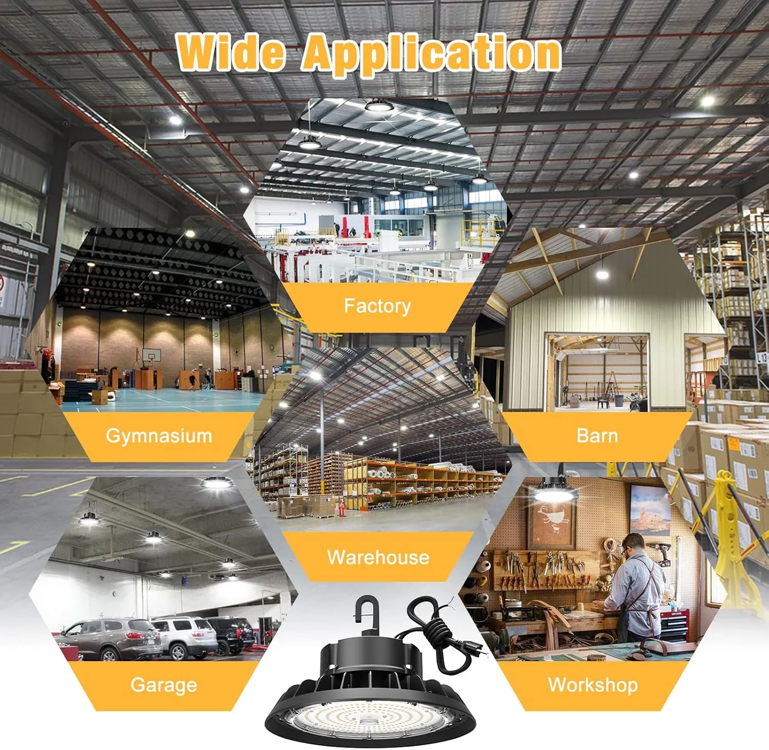 UFO LED High Bay Light 100W 8Pack, High Bay LED Shop Lights 14,000LM Dimmable, 6' Cable with US Plug, Hanging Hook, Safe Rope, High Bay LED Light for Warehouse Factory Barn Shop
