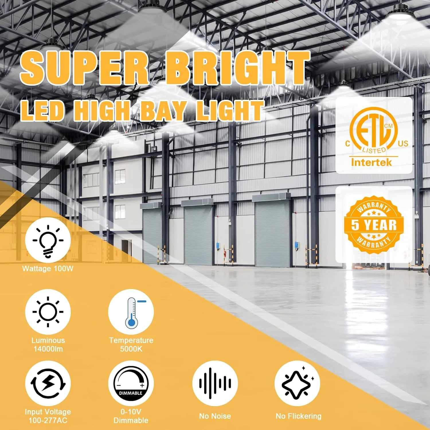 UFO LED High Bay Light 100W 8Pack, High Bay LED Shop Lights 14,000LM Dimmable, 6' Cable with US Plug, Hanging Hook, Safe Rope, High Bay LED Light for Warehouse Factory Barn Shop
