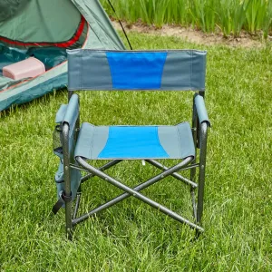 Ultimate Comfort with Padded Folding Outdoor Chair, Lightweight and Oversized with Storage Pockets, for Camping and Picnics, Blue/Grey