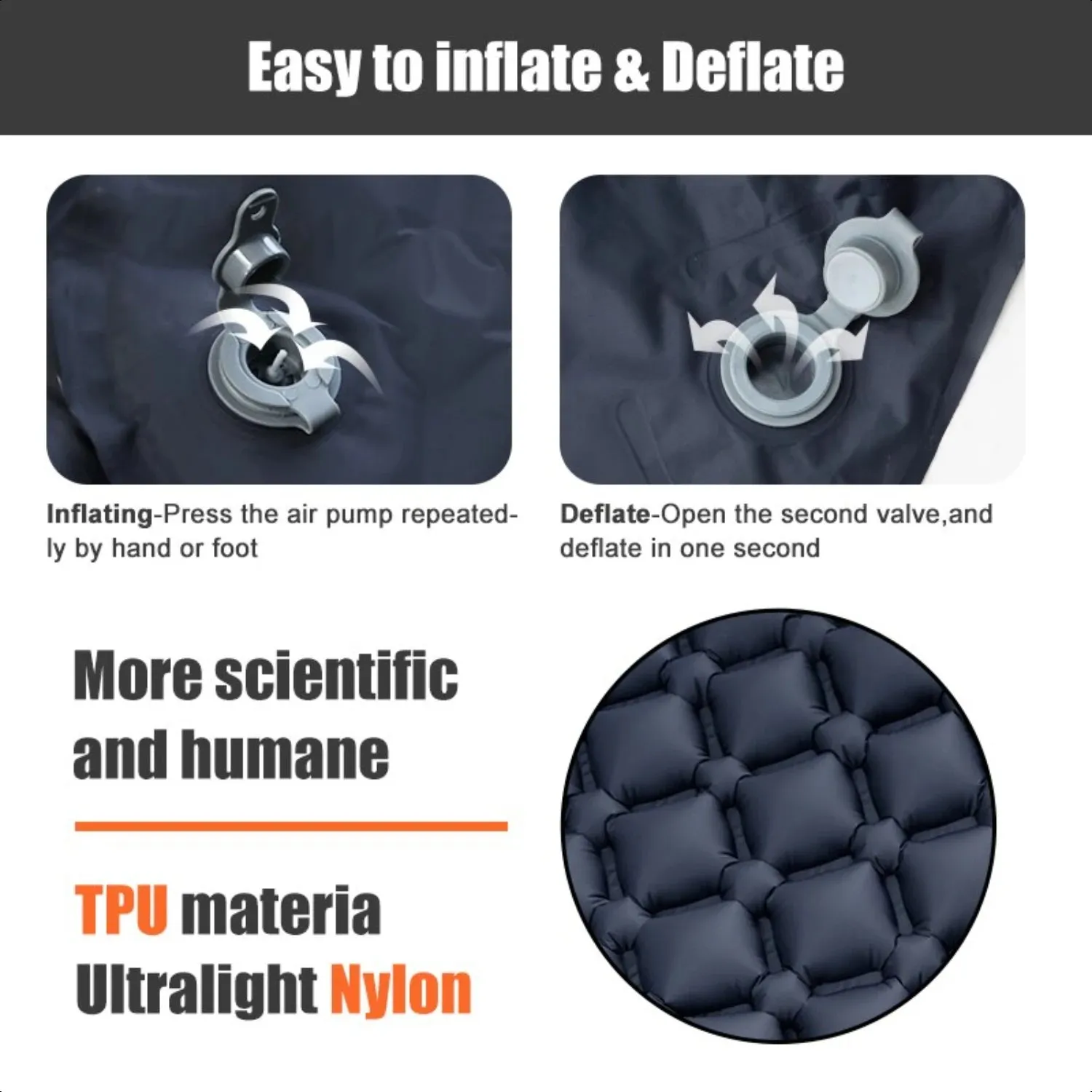 Ultralight Folding Inflatable Sleeping Pad with Pillows for Camping and Travel