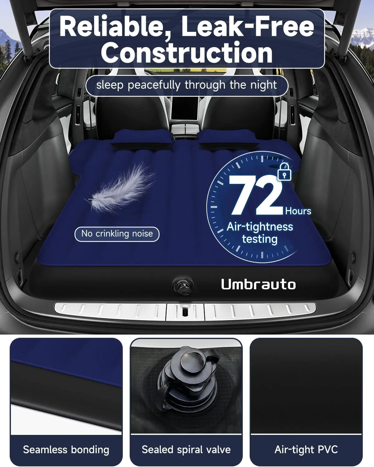 Umbrauto Air Mattress for Tesla Model Y, Inflatable Camping Airbed for SUV Trunk, Fodable Sleeping Pad with Air Pump and Storage Bag for Road Trip Travel