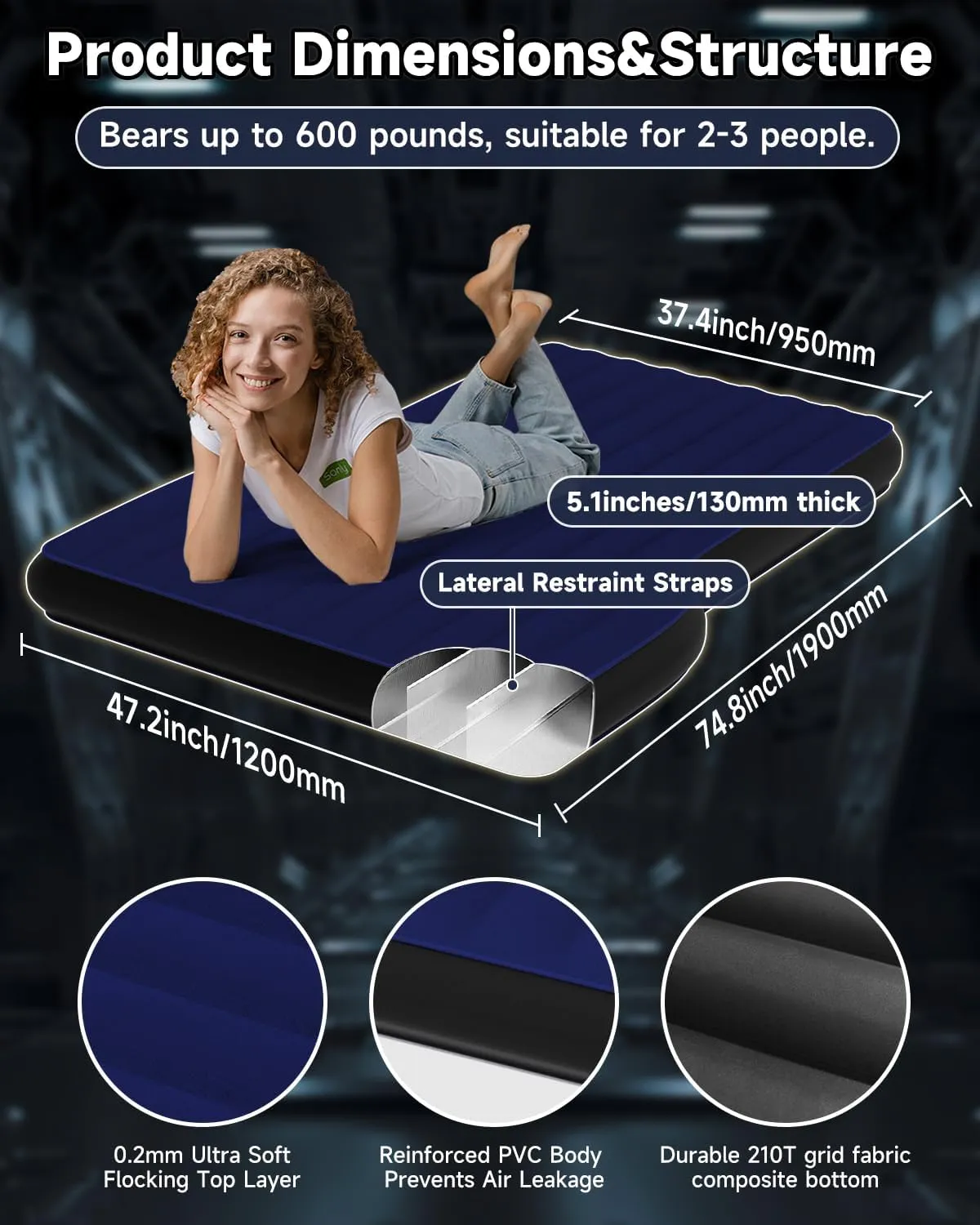 Umbrauto Air Mattress for Tesla Model Y, Inflatable Camping Airbed for SUV Trunk, Fodable Sleeping Pad with Air Pump and Storage Bag for Road Trip Travel