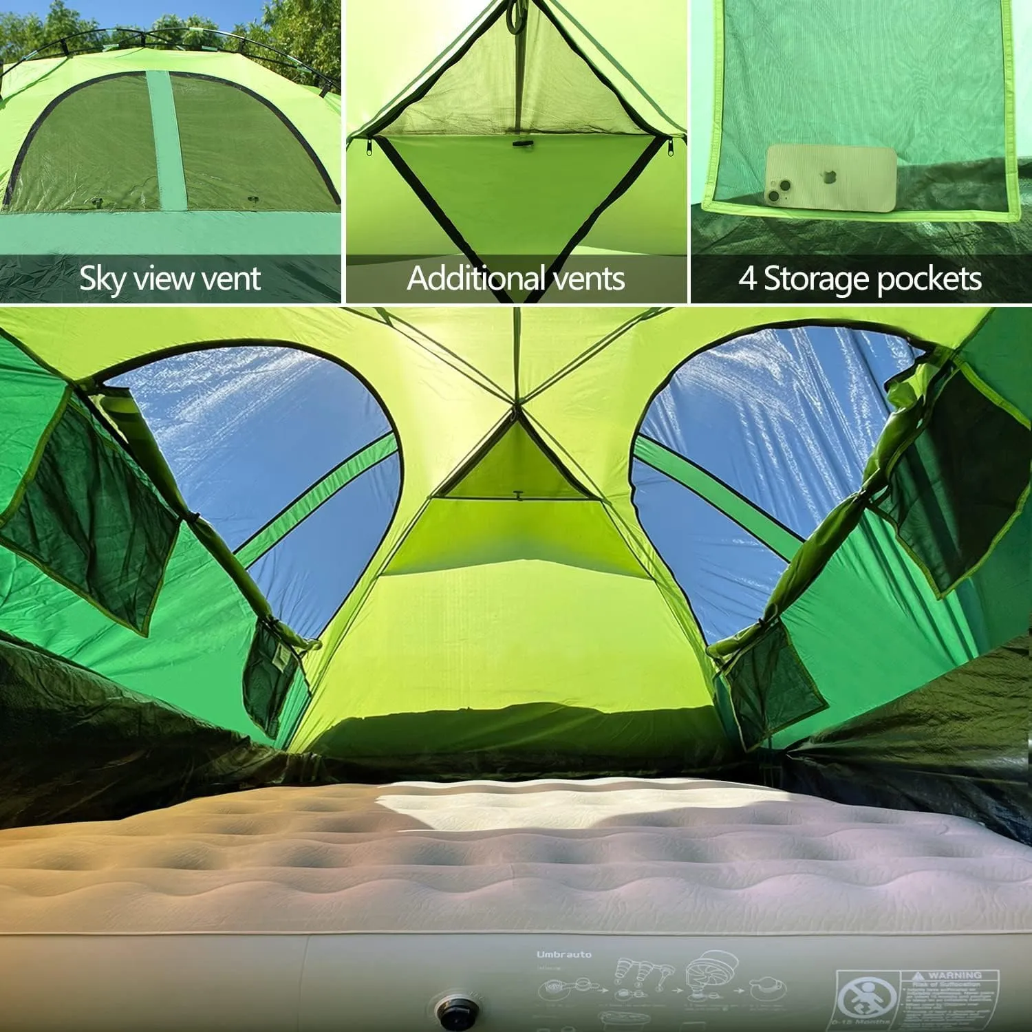 Umbrauto Truck Bed Tent with Awning: 6.4-6.7FT PU3000mm Waterproof Tailgate Pickup Truck Tents, Easy Set-up for 2 Person, Fits Full Size Short Bed, Chevy, Dodge, Ford, GMC, Lime