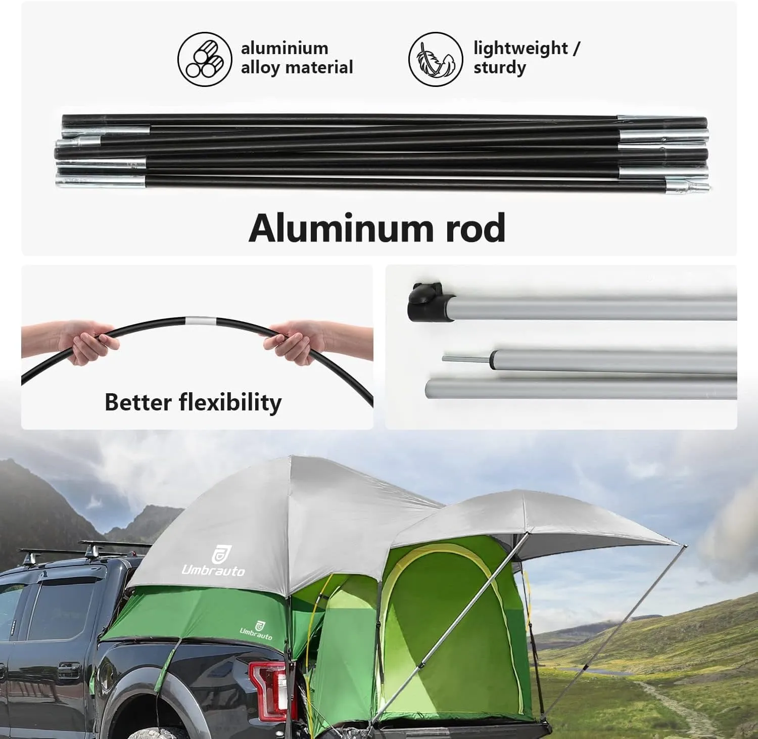 Umbrauto Truck Bed Tent with Awning: 6.4-6.7FT PU3000mm Waterproof Tailgate Pickup Truck Tents, Easy Set-up for 2 Person, Fits Full Size Short Bed, Chevy, Dodge, Ford, GMC, Lime
