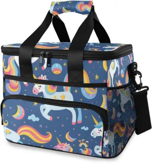 Unicorn Rainbow Blue Cooler Bag Insulated Cooler Soft Sided Cooler 24 Can Portable Picnic Bag Large Leakproof Lunch Bag Box for Beach Grocery Camping Travel Car Men Women