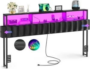 Unikito Upholstered King Size Headboard with Two Hidden Drawer Storage, Headboard for King Size with Power Outlet and LED Light, King Headboard Only, Sturdy and Stable Headboard for Bedroom, Black