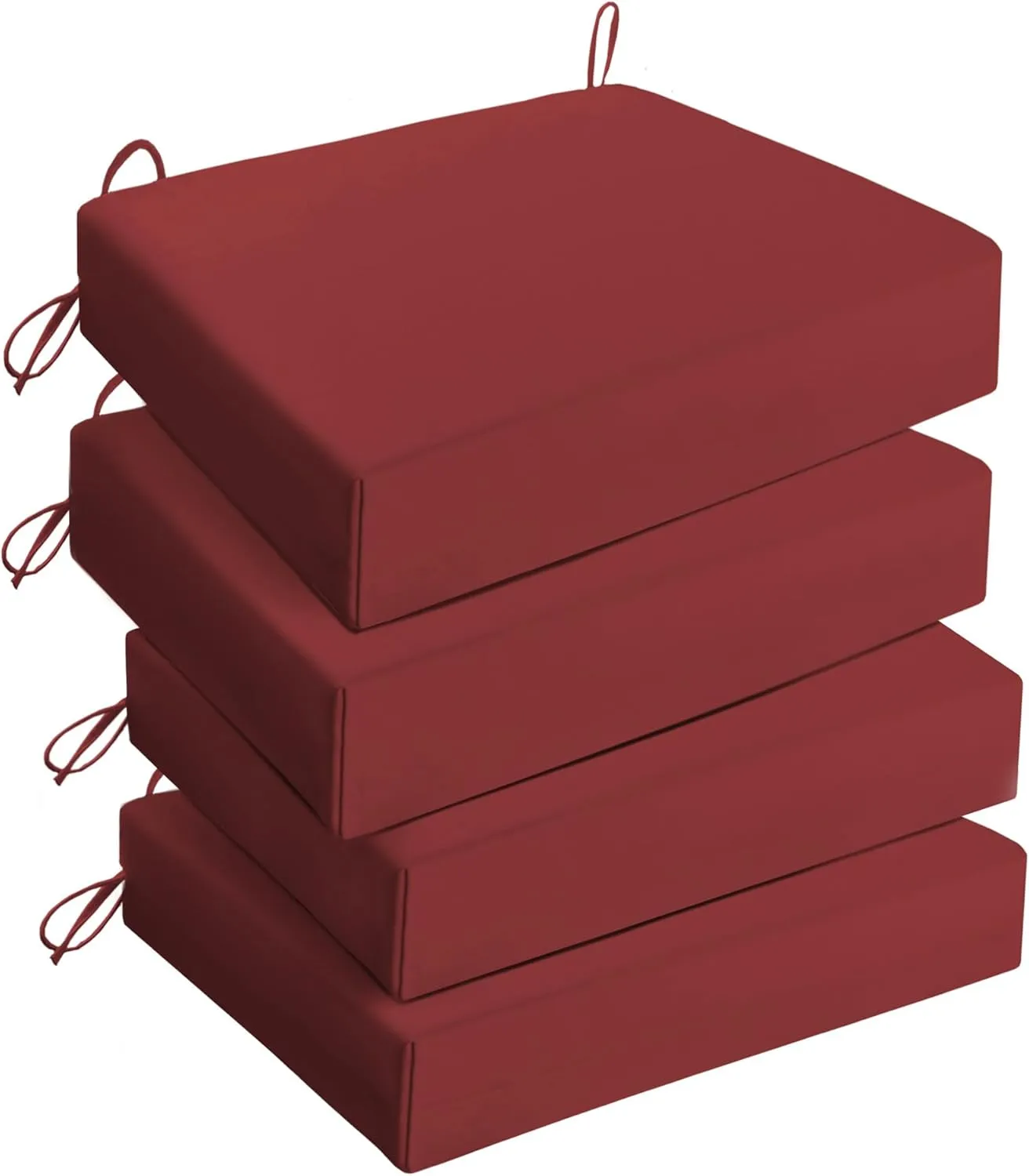 UNIKOME Outdoor Chair Cushions Pack of 4, Water Resistant Patio Cushions with Ties, High Density Sponge Filling Square Corner Seat Cushions for Outdoor Furniture, 18.5"*16"*3", Wine