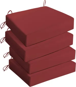 UNIKOME Outdoor Chair Cushions Pack of 4, Water Resistant Patio Cushions with Ties, High Density Sponge Filling Square Corner Seat Cushions for Outdoor Furniture, 18.5"*16"*3", Wine